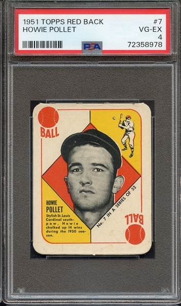 1951 TOPPS RED BACK 7 HOWIE POLLET PSA VG-EX 4