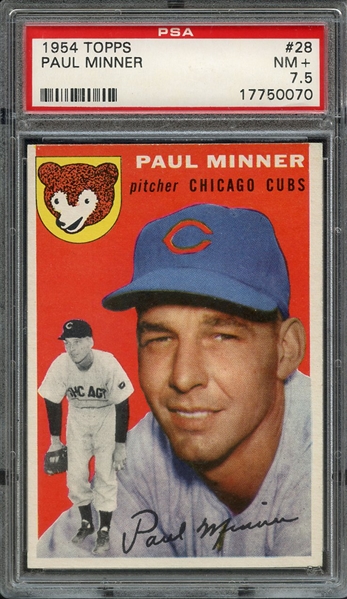 1954 TOPPS 28 PAUL MINNER PSA NM+ 7.5