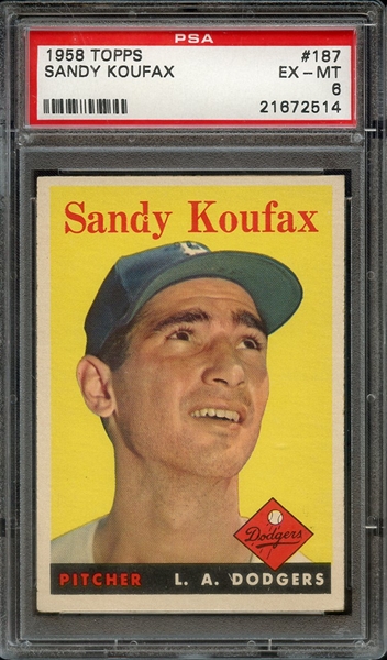 1958 TOPPS 187 SANDY KOUFAX PSA EX-MT 6