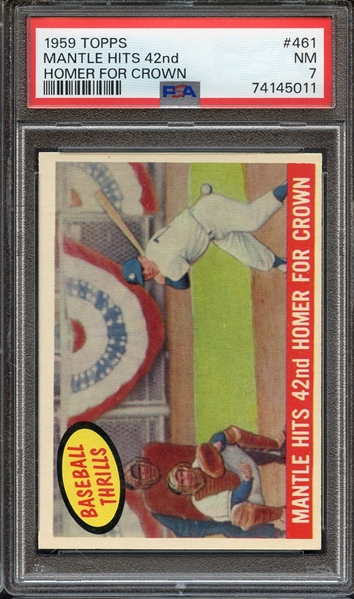 1959 TOPPS 461 MANTLE HITS 42nd HOMER FOR CROWN PSA NM 7