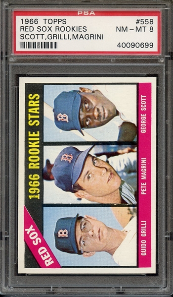 1966 TOPPS 558 RED SOX ROOKIES GRILLI/MAGRINI/SCOTT PSA NM-MT 8