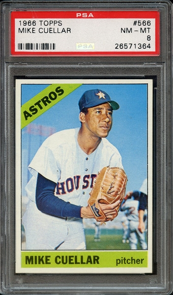 1966 TOPPS 566 MIKE CUELLAR PSA NM-MT 8