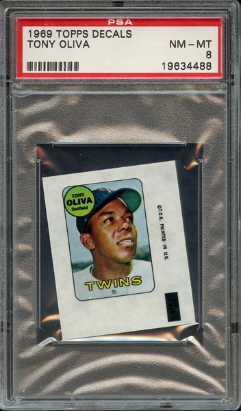 1969 TOPPS DECALS TONY OLIVA PSA NM-MT 8