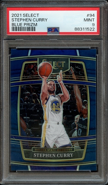 2021 PANINI SELECT 94 STEPHEN CURRY BLUE PRIZM PSA MINT 9