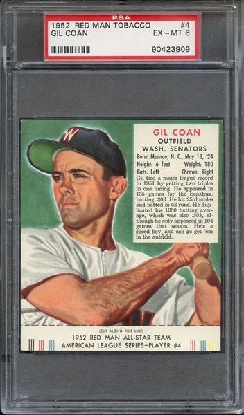 1952 RED MAN TOBACCO 4 GIL COAN PSA EX-MT 6