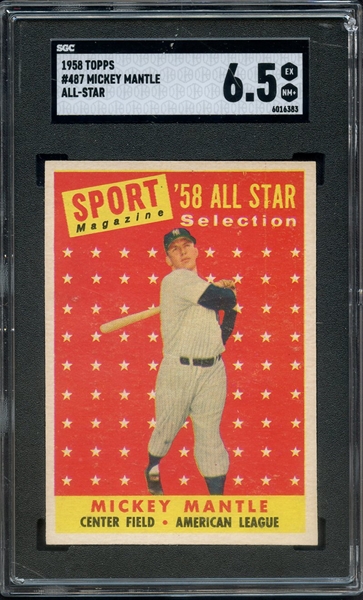 1958 TOPPS 487 MICKEY MANTLE ALL STAR SGC EX-MT+ 6.5