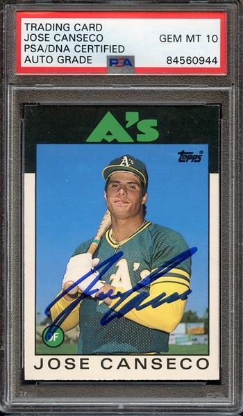 1986 TOPPS TRADED 20T SIGNED JOSE CANSECO PSA/DNA AUTO 10