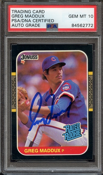 1987 DONRUSS 36 SIGNED GREG MADDUX PSA/DNA AUTO 10