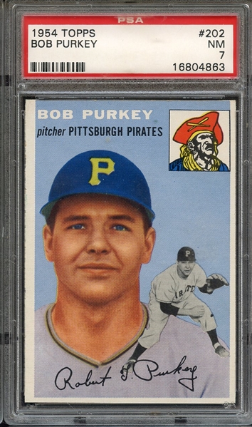 1954 TOPPS 202 BOB PURKEY PSA NM 7