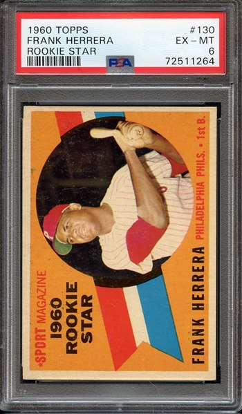 1960 TOPPS 130 FRANK HERRERA ROOKIE STAR PSA EX-MT 6