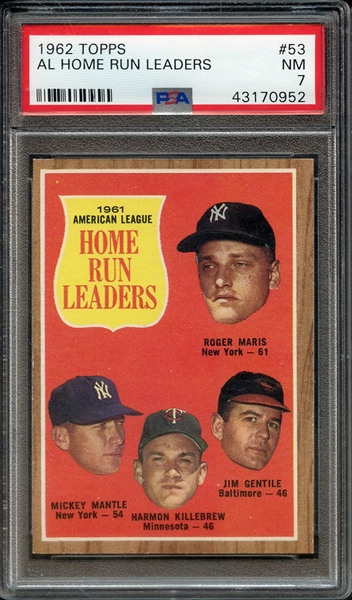 1962 TOPPS 53 AL HOME RUN LEADERS PSA NM 7