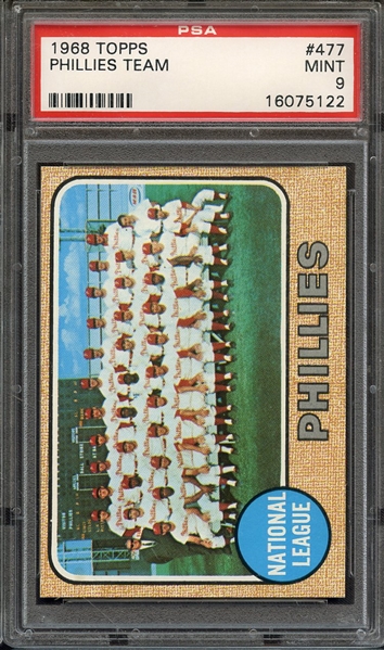 1968 TOPPS 477 PHILLIES TEAM PSA MINT 9