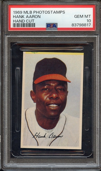 1969 MLB PHOTOSTAMPS HANK AARON HAND CUT PSA GEM MT 10