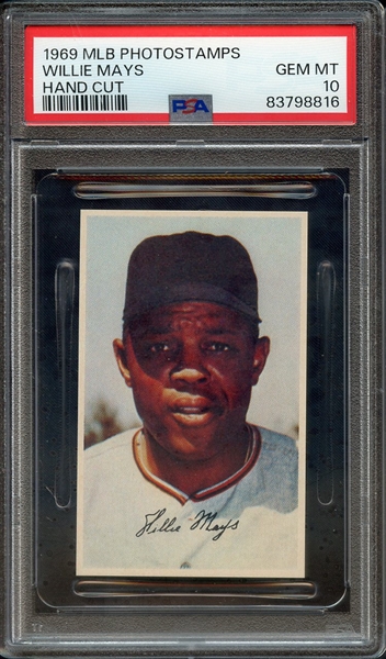 1969 MLB PHOTOSTAMPS WILLIE MAYS HAND CUT PSA GEM MT 10