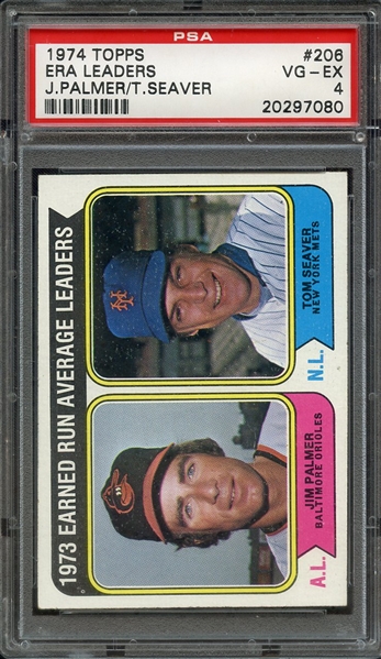 1974 TOPPS 206 ERA LEADERS J.PALMER/T.SEAVER PSA VG-EX 4