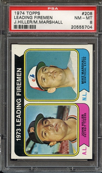 1974 TOPPS 208 LEADING FIREMEN J.HILLER/M.MARSHALL PSA NM-MT 8