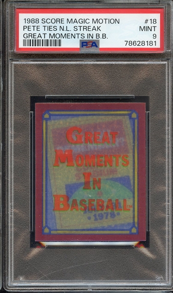 1988 SCORE MAGIC MOTION GREAT MOMENTS IN BASEBALL 18 PETE TIES N.L. STREAK GREAT MOMENTS IN B.B. PSA MINT 9