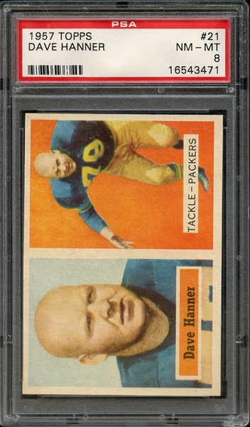 1957 TOPPS 21 DAVE HANNER PSA NM-MT 8