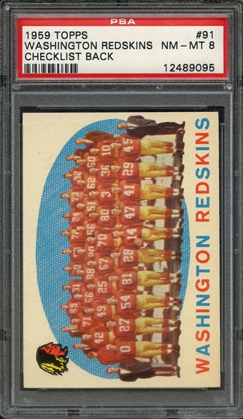 1959 TOPPS 91 WASHINGTON REDSKINS CHECKLIST BACK PSA NM-MT 8