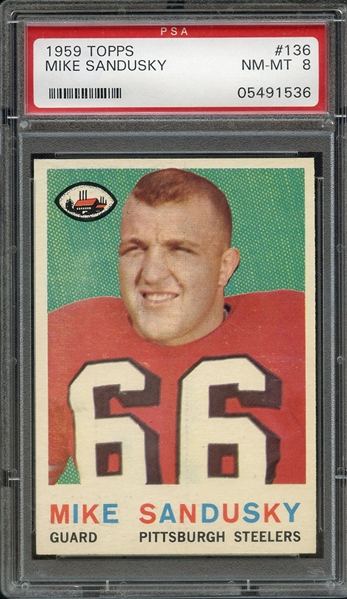 1959 TOPPS 136 MIKE SANDUSKY PSA NM-MT 8