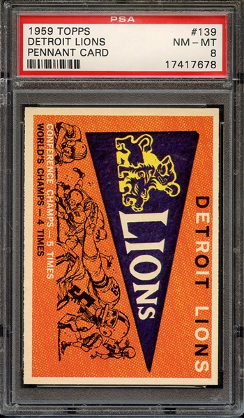 1959 TOPPS 139 DETROIT LIONS PENNANT CARD PSA NM-MT 8