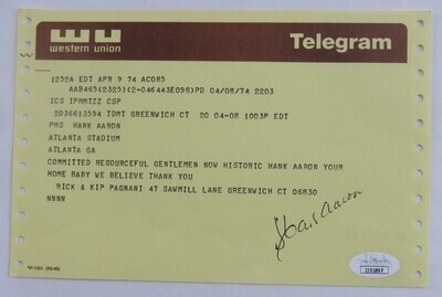 Hank Aaron Signed Auto Autograph Original 715th HR Congratulatory Telegram JSA COA
