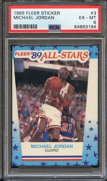 1989 FLEER STICKER 3 MICHAEL JORDAN PSA EX-MT 6