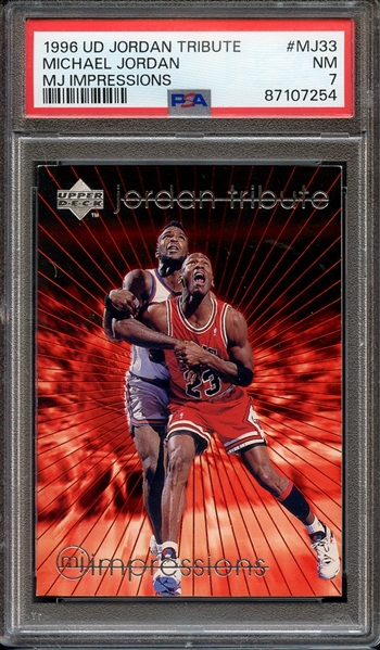 1996 UPPER DECK JORDAN TRIBUTE MJ33 MICHAEL JORDAN MJ IMPRESSIONS PSA NM 7