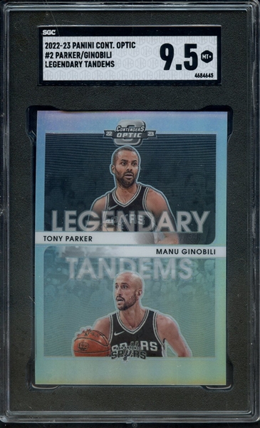 2022 PANINI CONT OPTIC LEGENDARY TANDEMS 2 PARKER GINOBILI SGC MINT+ 9.5