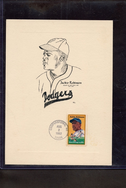 JACKIE ROBINSON ARTWORK & STAMP W/ CANCELED COOPERSTOWN POSTMARK