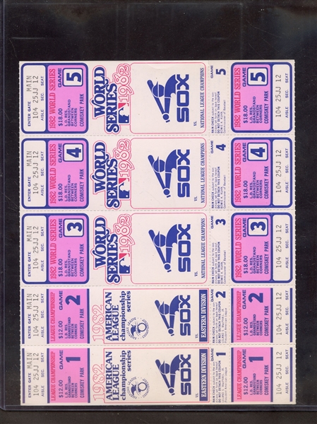 1982 WHITESOX ALCS AND WORLD SERIES TICKETS SHEET