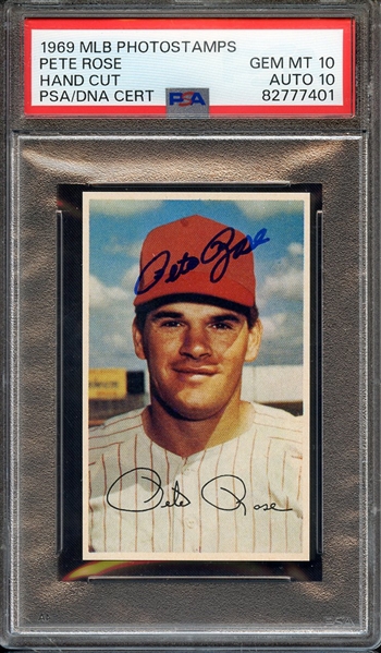 1969 MLB PHOTOSTAMPS SIGNED PETE ROSE PSA GEM MT 10 PSA/DNA AUTO 10