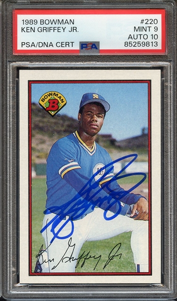 1989 BOWMAN 220 SIGNED KEN GRIFFEY JR PSA MINT 9 PSA/DNA AUTO 10