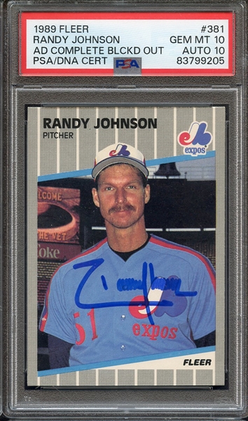 1989 FLEER 381 SIGNED RANDY JOHNSON PSA GEM MT 10 PSA/DNA AUTO 10