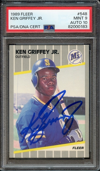 1989 FLEER 548 SIGNED KEN GRIFFEY JR PSA MINT 9 PSA/DNA AUTO 10