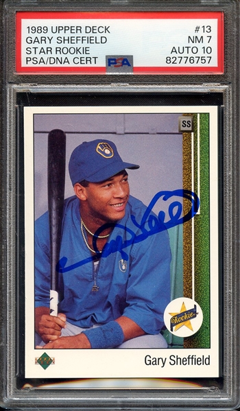 1989 UPPER DECK 13 SIGNED GARY SHEFFIELD PSA NM 7 PSA/DNA AUTO 10