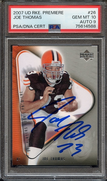 2007 UD RKE PREMIERE 26 SIGNED JOE THOMAS PSA GEM MT 10 PSA/DNA AUTO 9