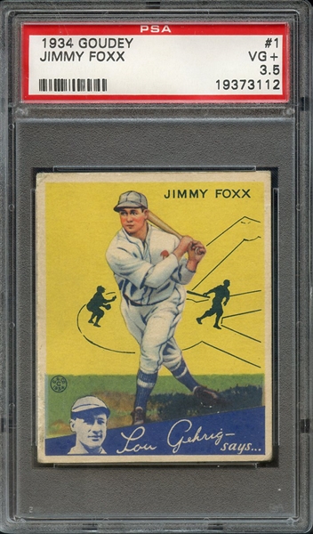 1934 GOUDEY 1 JIMMY FOXX PSA VG+ 3.5