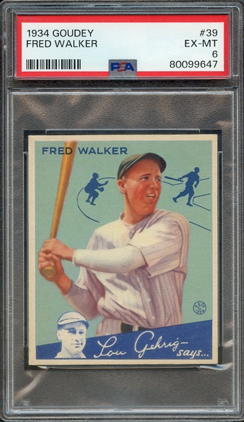 1934 GOUDEY 39 FRED WALKER PSA EX-MT 6