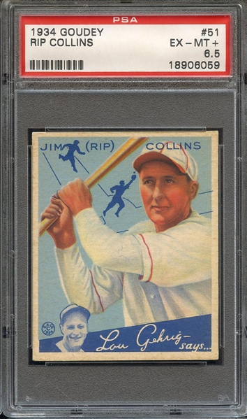 1934 GOUDEY 51 RIP COLLINS PSA EX-MT+ 6.5