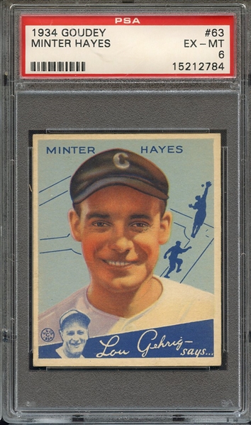1934 GOUDEY 63 MINTER HAYES PSA EX-MT 6