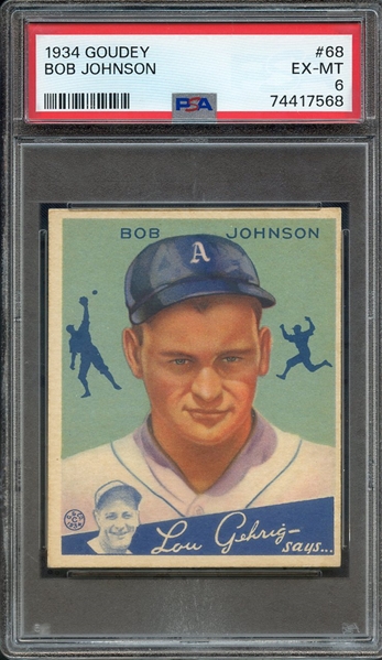 1934 GOUDEY 68 BOB JOHNSON PSA EX-MT 6