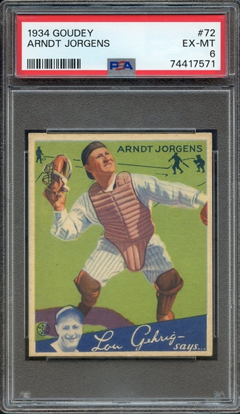 1934 GOUDEY 72 ARNDT JORGENS PSA EX-MT 6
