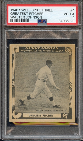 1948 SWELL SPORTS THRILLS 4 GREATEST PITCHER WALTER JOHNSON PSA VG-EX 4