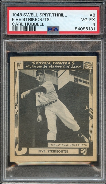 1948 SWELL SPORTS THRILLS 8 FIVE STRIKEOUTS! CARL HUBBELL PSA VG-EX 4