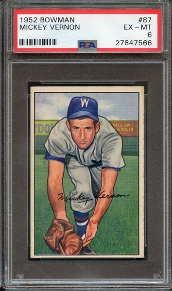 1952 BOWMAN 87 MICKEY VERNON PSA EX-MT 6