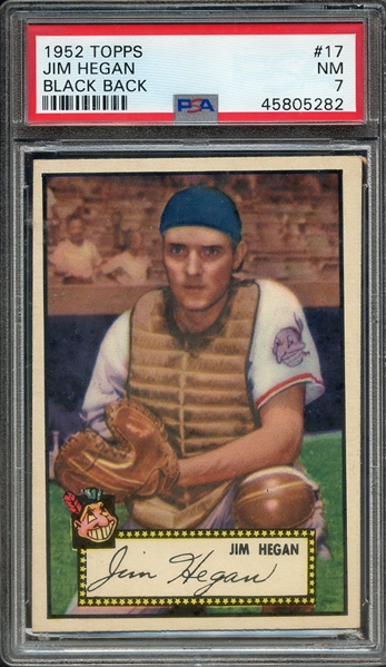 1952 TOPPS 17 JIM HEGAN BLACK BACK PSA NM 7