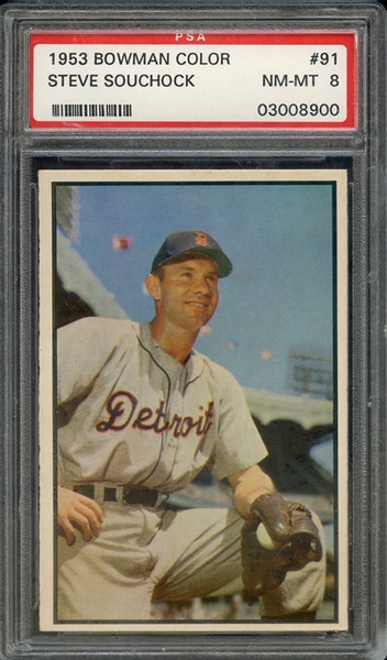 1953 BOWMAN COLOR 91 STEVE SOUCHOCK PSA NM-MT 8