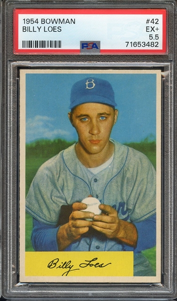 1954 BOWMAN 42 BILLY LOES PSA EX+ 5.5