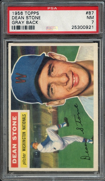 1956 TOPPS 87 DEAN STONE GRAY BACK PSA NM 7
